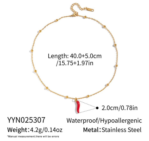 Italian Red Horn 18K Gold Plated Stainless Steel Cornicello Necklace