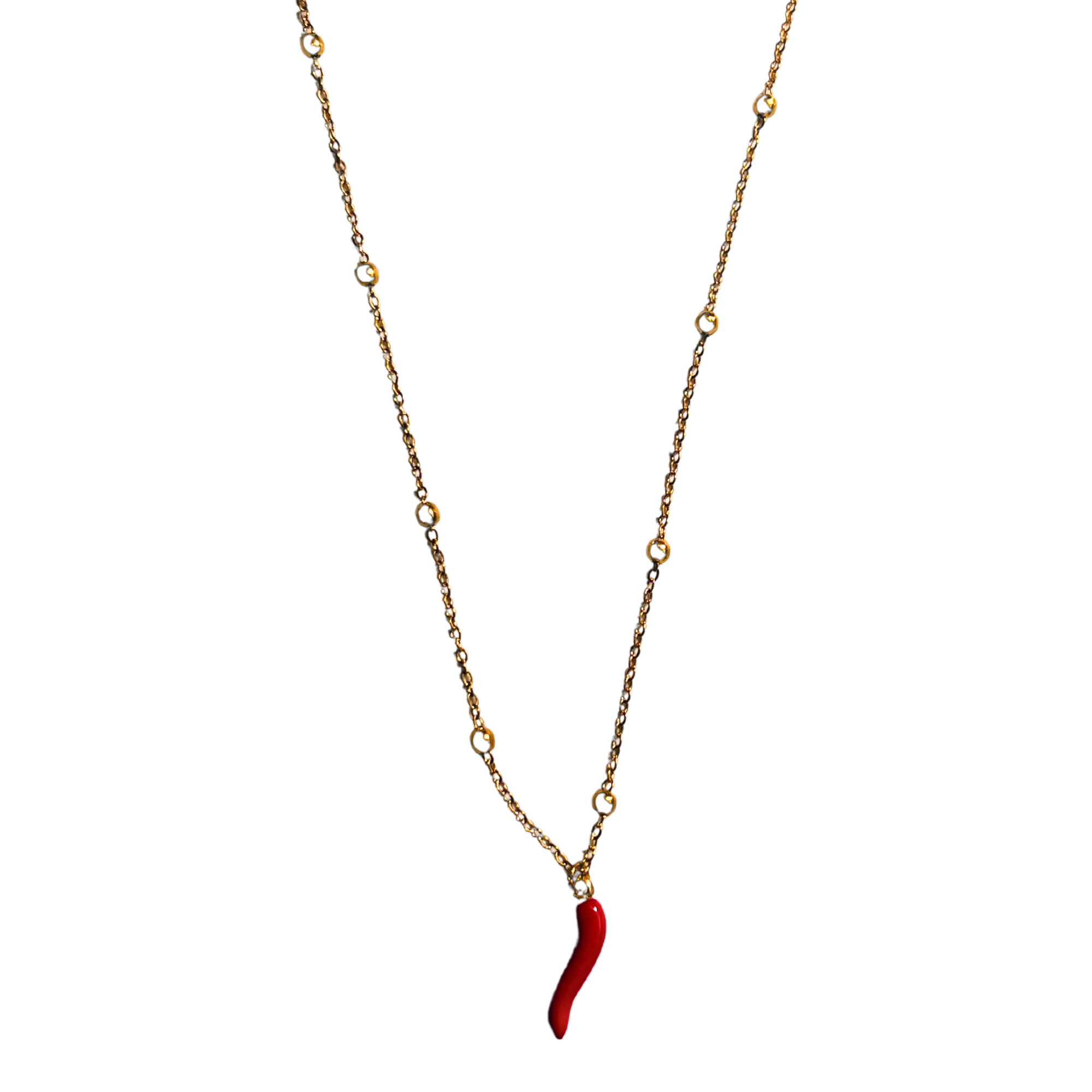 Italian Red Horn 18K Gold Plated Stainless Steel Cornicello Necklace