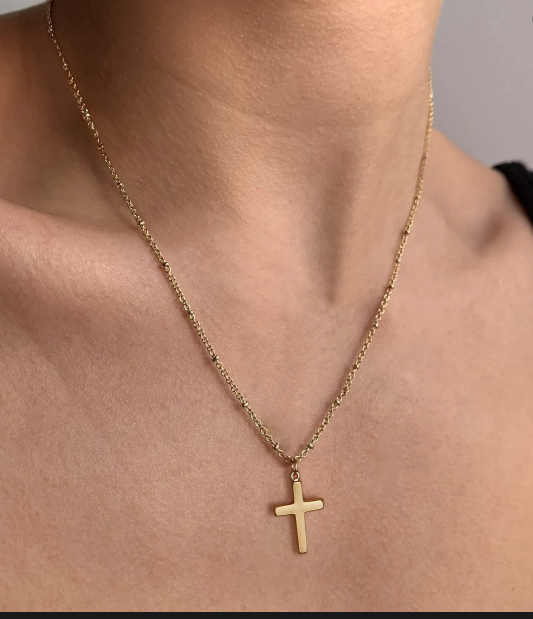 Minimalist Stainless Steel Cross Pendant Necklace Women Satellite Beaded Chain