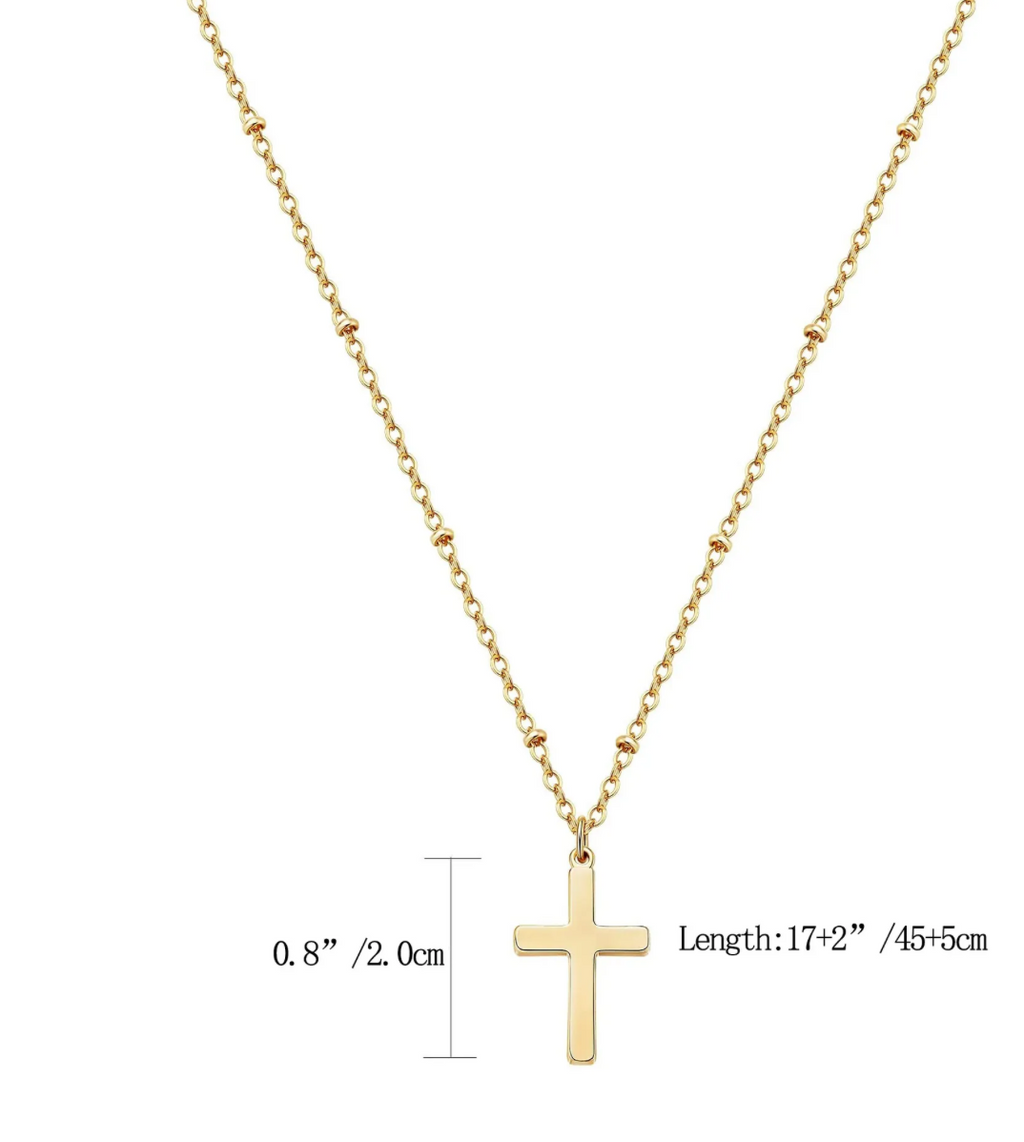 Minimalist Stainless Steel Cross Pendant Necklace Women Satellite Beaded Chain