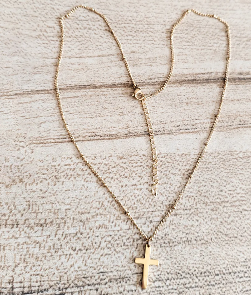Minimalist Stainless Steel Cross Pendant Necklace Women Satellite Beaded Chain