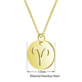 18K Gold Zodiac Necklace — Waterproof Tarnish-Free Stainless Steel, Hollow Round Pendant, Cable Chain, Gift for Her