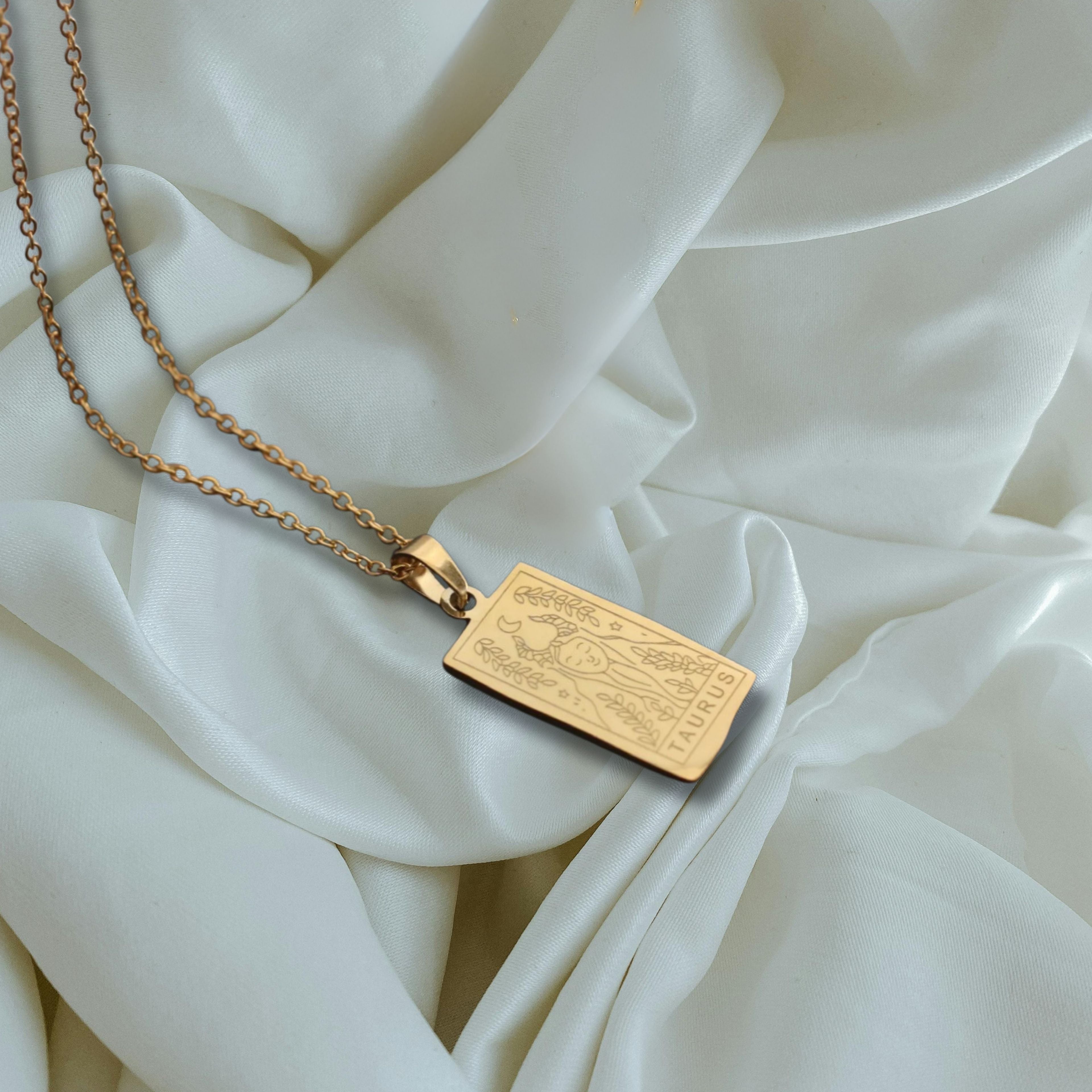 Vintage Tarot Zodiac Pendant Necklace • Waterproof 18K Gold Plated Stainless Steel • Celestial Constellation Card Necklace • Gift for Her