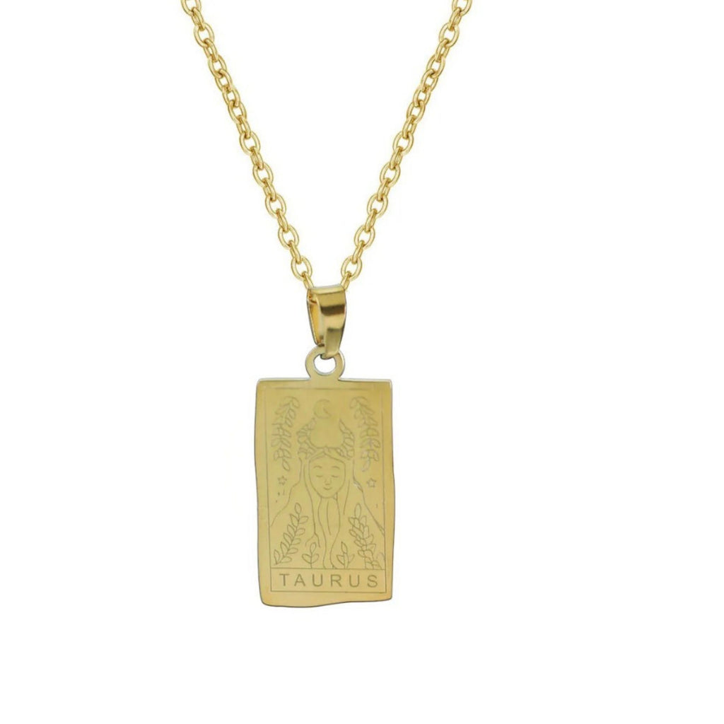 Vintage Tarot Zodiac Pendant Necklace • Waterproof 18K Gold Plated Stainless Steel • Celestial Constellation Card Necklace • Gift for Her